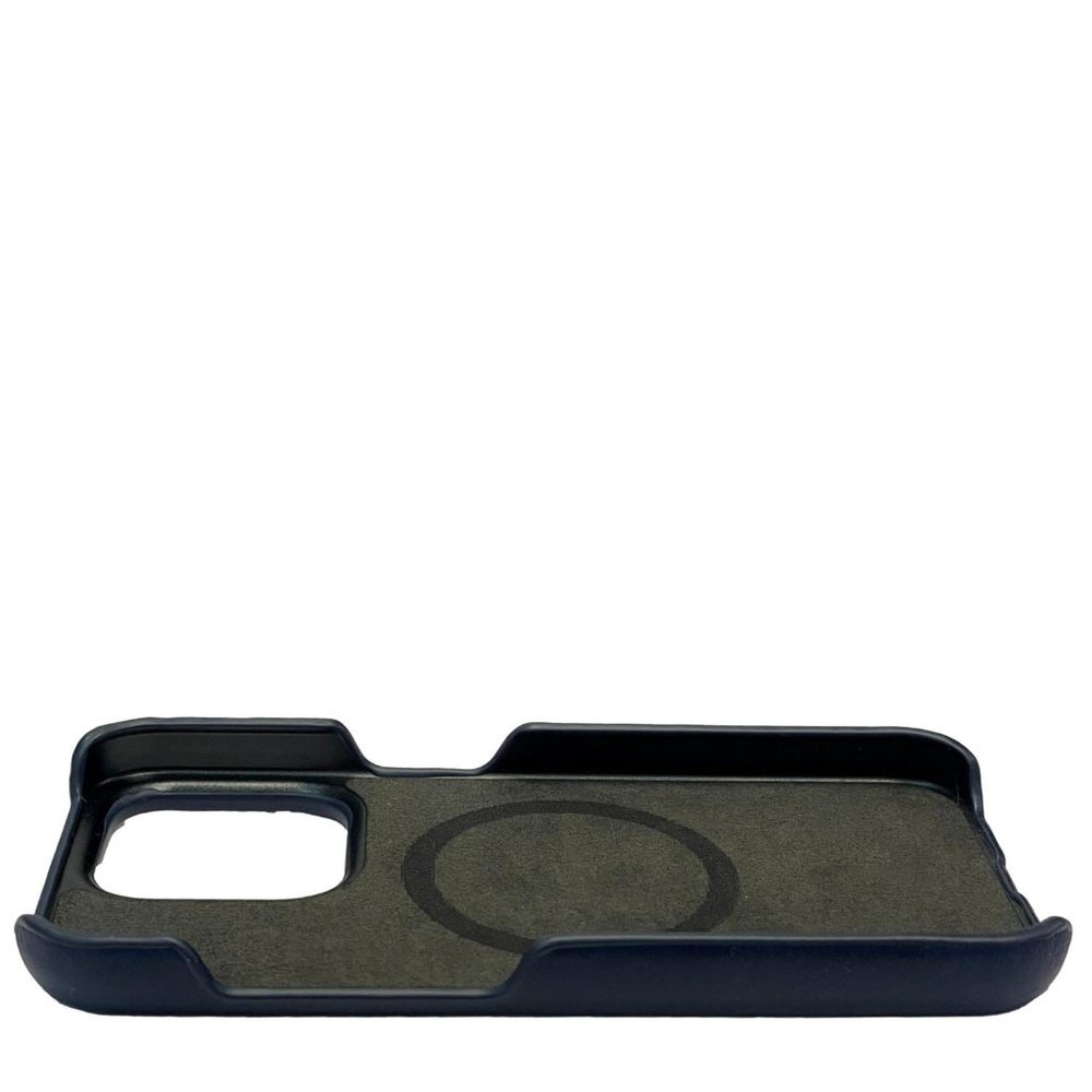 DALLAS DESIGNER HANDBAGS Leather iPhone 15 Pro MagSafe Phone Case Navy Blue - Picture 5 of 9